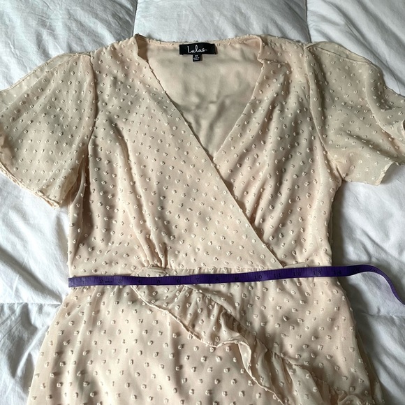 Lulus Next To You Cream Swiss Dot Ruffle Midi Dress Medium - Picture 9 of 15